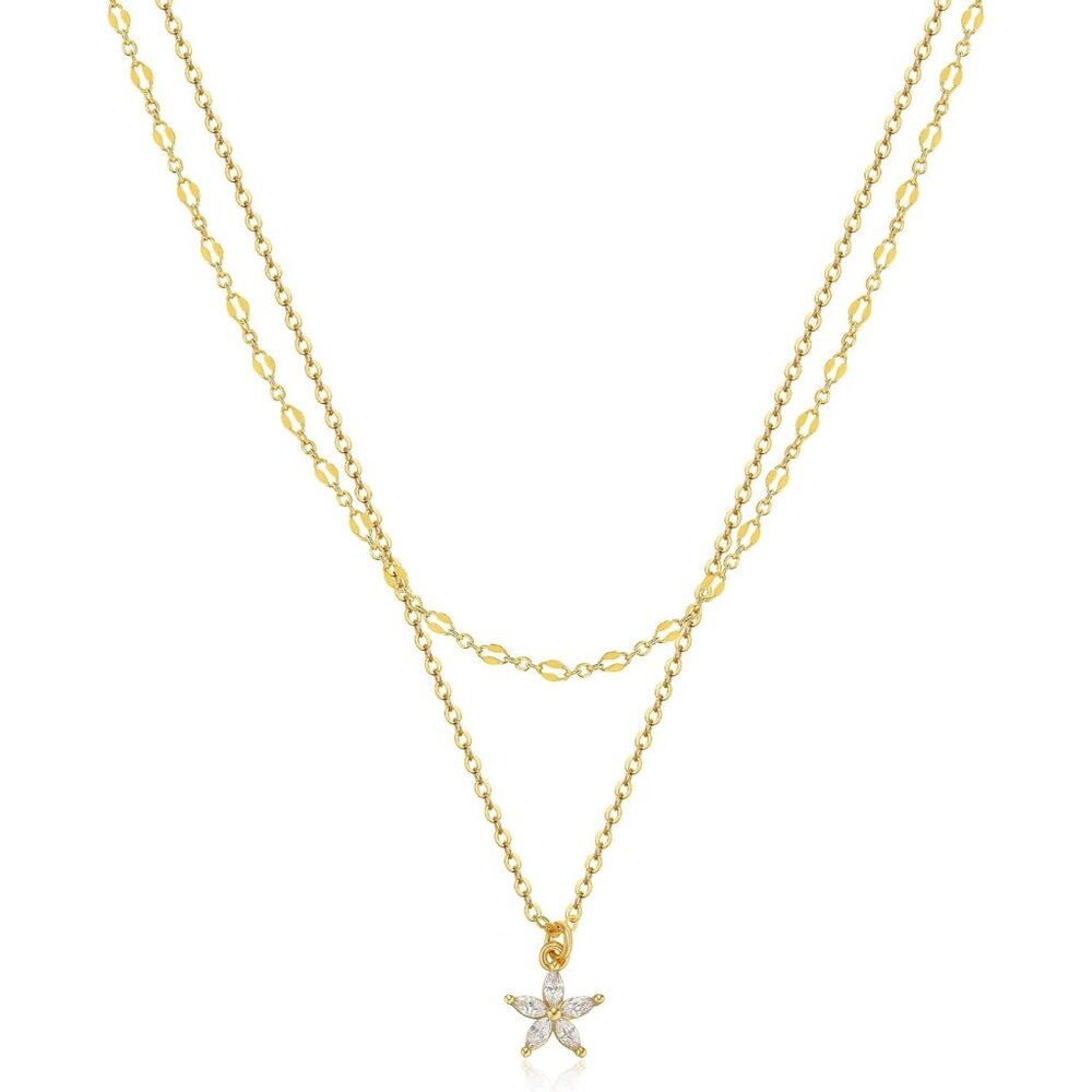 Tewiky Diamond Necklaces Layered Flower & CZ Trendy Gold Jewelry Gifts